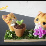 ＊植木鉢×ねこちゃん親子（黄）　置物＊