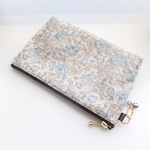 LIBERTY　Felicite　フェリシテ　J17A　ブルーグレー系　ビニコの中布・ポケット(1＋2分割)・マチ付ポーチ　◆コスメポーチに♪