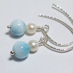 再販×5//シルバー925*ラリマーと淡水パールのフックピアス