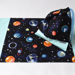 再販6【大判ランチョンマット】宇宙柄 惑星×ミント 給食セット