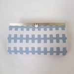 綿麻 北欧風 グレー レール柄  文鎮口金 長財布