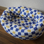 ペット用ベッドクッション［ネコ×市松模様柄］