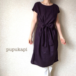 SALE♡リネンのワンピース＊フレンチリボン シックパープル×リバティ