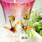  M4【紅葉柄】秋の実&折り鶴の和ピアス  