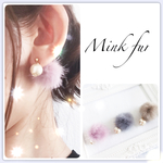 コットンパール×ミンクファーピアス♡ノンホールピアス