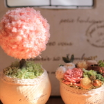 もふもふトピアリーとミニアレンジ　２個セット　ピンク