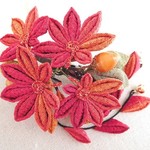 秋色☆紅葉とドングリのくちばしクリップ*2本下がり付　#つまみ細工