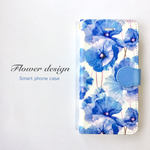 再販10♡【iPhone/Android】花柄 ブルー スマホケース 手帳型