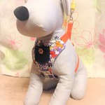 小型犬用ハーネス兼セーフティベルト　可愛い犬猫柄×パープルギンガム