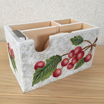 トールペイント チェリーの小物入れ付きテープカッター