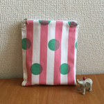 ぺたんこ  縦長ポーチ ボーダー ドット