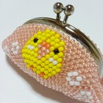 可愛いインコとお花のビーズ編みがま口(L)