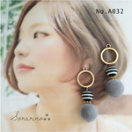 No.A032 お洒落リング ▸︎▹︎ ボーダー ×グレー ピアス