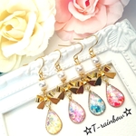 オーロラドロップ×パールリボンのレディピアス