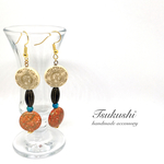 tp042  オレンジマーブルのアンティークピアス/イヤリング