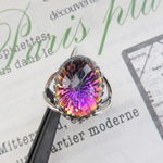 Vintage Sunburst  Glass Cabochon　リング　purple blue　18×13㍉