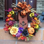 ◆◆1220aiko様専用◆◆No.wreath-14634/★ギフト/花/玄関リース★/アートフラワー/ハロウィン・リース（トリプル・ジャックオランタン２）/43x43cm
