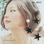 No.A035 ※再入荷 Black ✩︎⡱星チャームのアンティークピアス