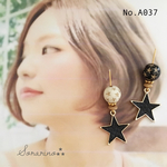 No.A037 ※再入荷 限定品 Black ✩︎⡱星チャームのアンティークピアス
