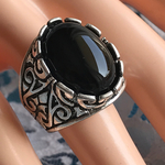 再々・・販・・漆黒のシールド・・ブラックオニキス 唐草 ring（23号まで対応）