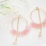 【限定】ピンクチェコガラスとジルコニア♡　ゆれるフープピアス/樹脂ノンホールピアス（イヤリング）