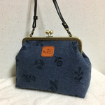 北欧の森♡立体刺繍✳︎がま口ショルダーバッグ✳︎ネイビー