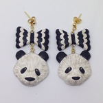 リボン×パンダ モノトーンピアス