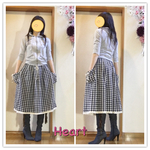 リネン、コットン、チェックのタック可愛いスカート💖おっきなポッケが可愛いってか、全部可愛いスカート❣️❣️