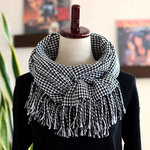 手織りコットンストール 3ｼｰｽﾞﾝﾁｸﾁｸしない 千鳥格子ﾌﾞﾗｯｸ&ﾎﾜｲﾄ