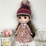 ドール服 ブライス 長袖花柄ワンピース&ニット帽
