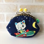 レトロ動物☆宇宙へ*12.5cmがま口ポーチ