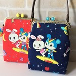 レトロ動物☆宇宙へ♪がま口ポーチ*ミニバッグ*ネイビー