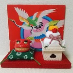 ちりめん  お正月  鏡もち&獅子頭(鶴)