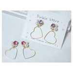 【再販】ビジューとパールのハートフープピアス