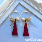 秋カラーウッドピアス(レッド)
