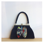 高級ベルベット＆ミナちょうちょ刺繍パッチワークがま口bag
