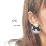 リボン×ミンクファー ビジューピアス