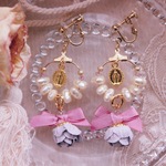 ぽんぽんフラワー フープピアス/イヤリング♡ラベンダー R220