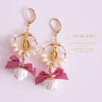 ぽんぽんフラワー フープピアス/イヤリング♡クリームホワイトR219
