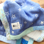 【akoki様ご予約品】やわらか6重ガーゼケット　星柄／ピーコックブルー