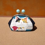 訳あり　手描きネコ　がま口ポーチ