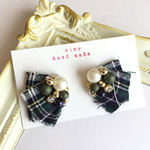 再販♡チェック柄裂き布リボンピアス(カーキ)♡送料込み