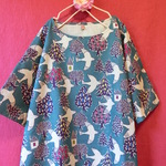 ◆SALE￥1,000引き!!◆北欧の鳥　ゆったりワンピース　ターコイズ 