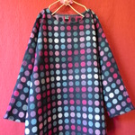 ウール混*カラフル水玉　ゆったり長袖ワンピース　紺