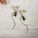 モカ×ブラック*コットンパールとツイストバー［ピアス/イヤリング］