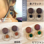 大ぶりウッドパーツにデザインフープ ピアスorイヤリング