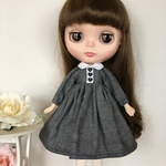 ドール服 ブライス 黒ダンガリー長袖ワンピース