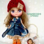 ＊ミディブライスお洋服９点セット＊デニムパッチ風ワンピース＊靴＊帽子＊