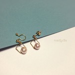 【送料無料】small□squareコットンパールイヤリング/ピアス