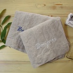 bonjour刺繍の平織リネンタオル -ホワイト-